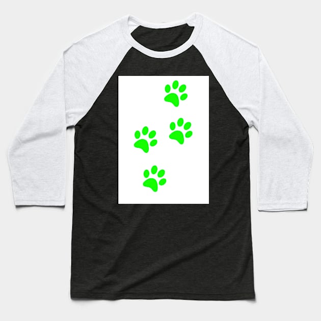 Light Green Pawprints on White Baseball T-Shirt by Blue Butterfly Designs 